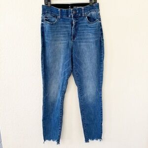 New York & Company Skinny Jeans 14 Tall Curvy Sculpting Raw Hem Blue Denim